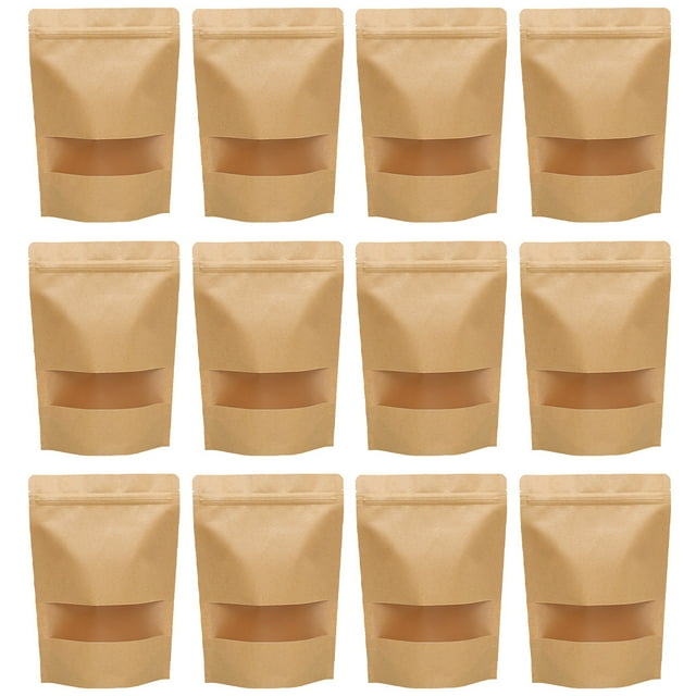 50 bolsas de papel kraft reutilizables con válvula, ideales para sellar alimentos y té.