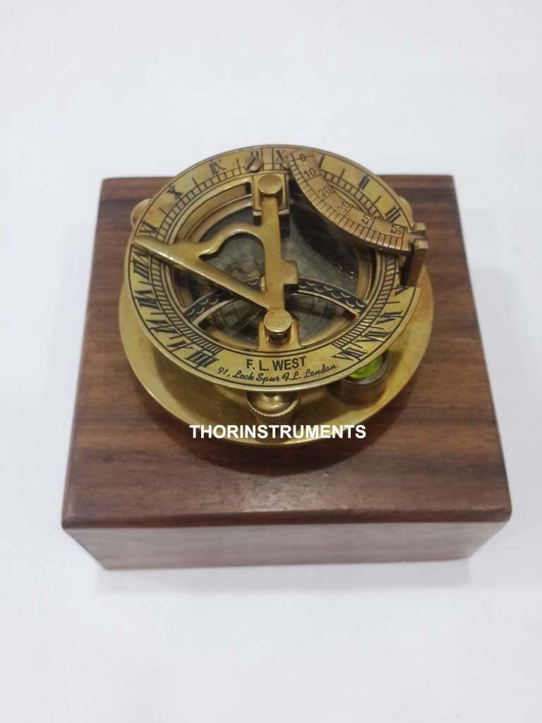 Antique Sundial Compass FL London - Solid Brass With Anchor Box Free