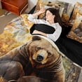 thumbnail image 4 of Homewish Jungle Brown Bear Bedding Comforter Set 7pcs for Men, Rustic Rustic Wildlife King Bedding Sets, Maple Leaf Botanical Reversible Bed Sheets, Super Cozy Room Decor, 4 of 7