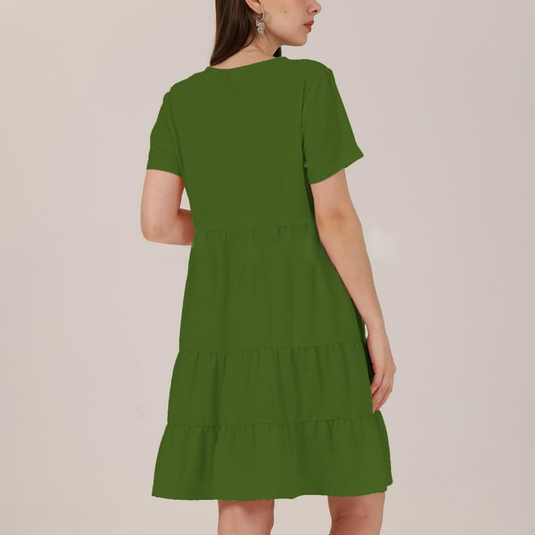 Maternity Midi Dress 2024 Smocked Side Cutout Cotton Boho Flowy Loose  A-Line Summer Dresses Green XXL - Walmart.com