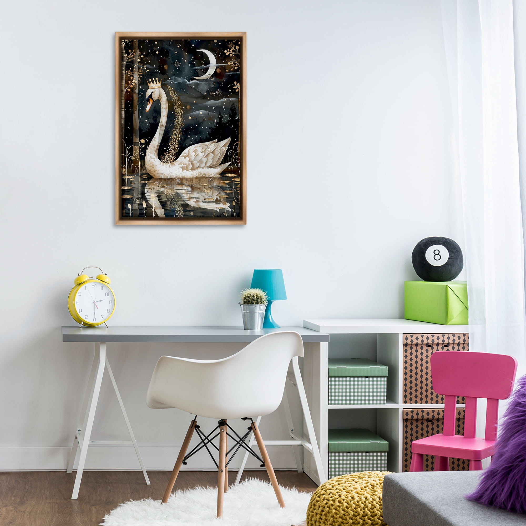 Stupell Industries Regal Swan Moonlight Animals & Insects Painting Brown Floater Framed Art Print Wall Art, 21 x 31