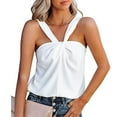 thumbnail image 4 of Suspender Top, Solid Color Rounded Hem Backless Collar Sleeveless Vest  For Outdoor Sport For Everyday Wear White S, 4 of 7