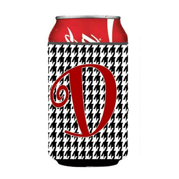Letter D Initial Monogram - Houndstooth Black Can Or Bottle  Hugger