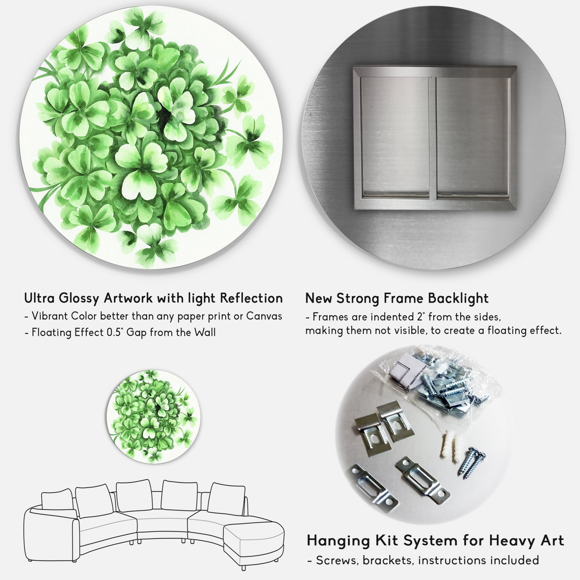 Designart 'Green Vintage Leaves of Shamrock' Traditional Circle Metal Wall Art 11x11 - Disc of 11