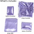 thumbnail image 5 of Juego de cama de satén de seda de 4 piezas con sábana bajera, sábana encimera, almohada, transpirable, suave y cómodo, color morado (completo), 5 of 5