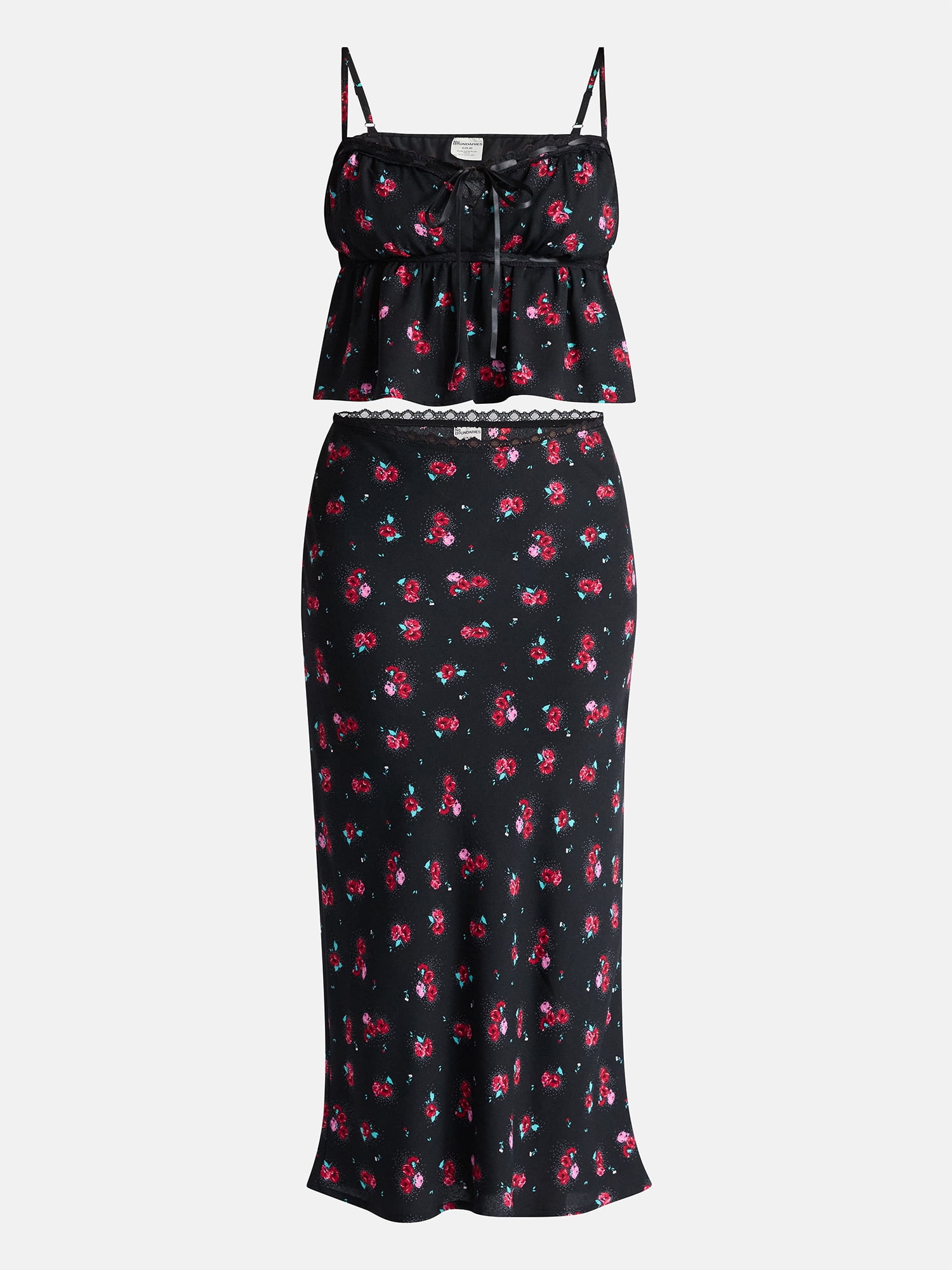 No Boundaries Satin Trim Cami and Maxi Skirt Set, 2-Piece, Women’s