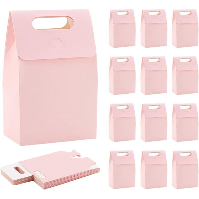 Paquete de 24 cajas de regalo para fiestas, cajas rosas con asas, cajas de obsequio para dulces, cajas de regalo Kraft para fiestas.