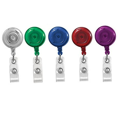 5 Pack - Translucent Assortment Retractable ID Badge Reels with Alligator Swivel Clip by Specialist