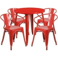 thumbnail image 4 of BizChair Commercial Grade 30" Round Red Metal Indoor-Outdoor Table Set with 4 Arm Chairs, 4 of 5