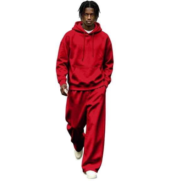 Mens Oversized 2 Piece Fleece Sweatsuit,Pullover Hoodie And Wide Leg Sweatpants Loose Fit Casual Athletic Tracksuit Outfit For Street Lounging Daily Wear
