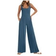 thumbnail image 1 of HBFAGFB Jumpsuits for Women Square Neck Ribbed Wide Leg Sleeveless High Waist Pant Rompers Blue Size M, 1 of 8