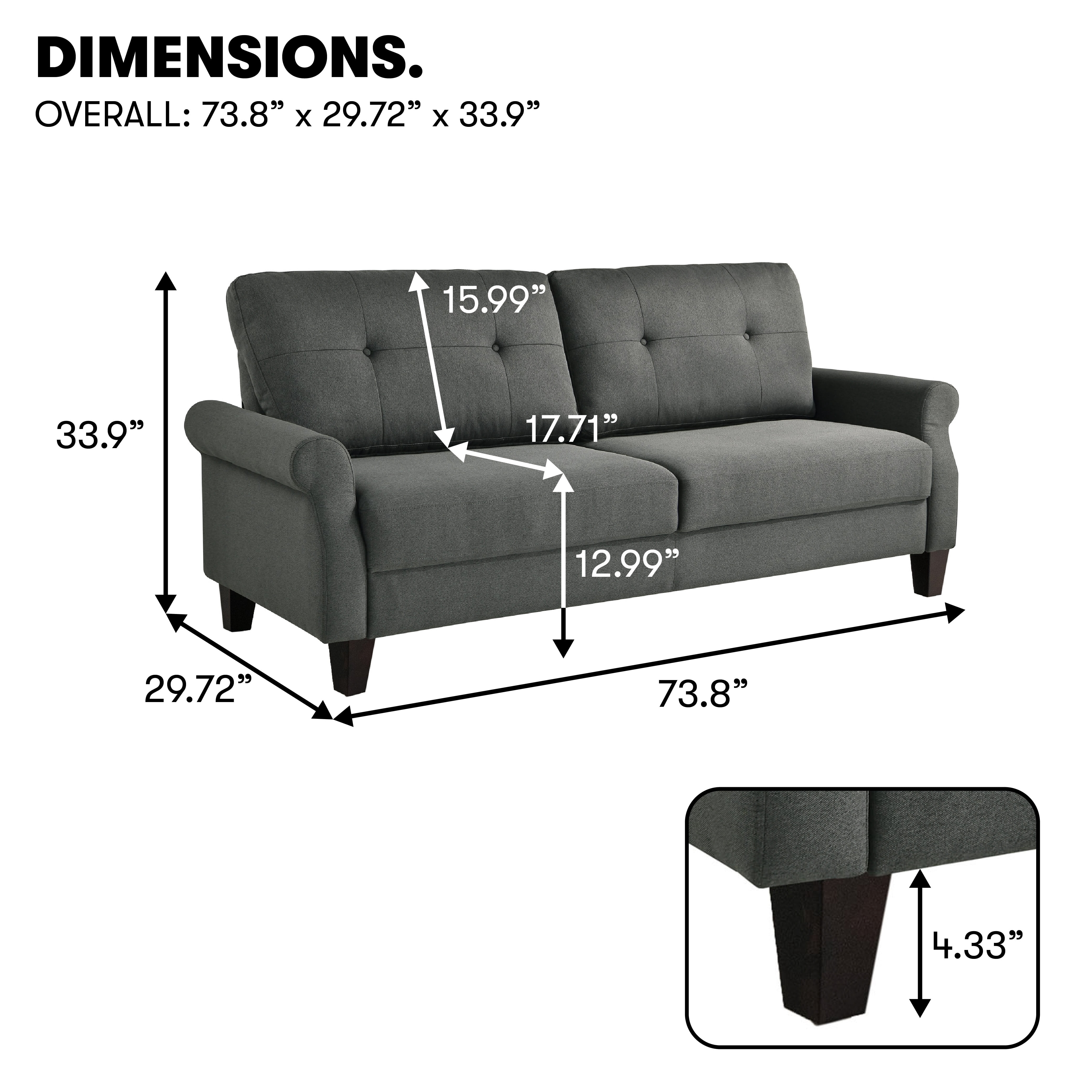 Serta Blythe Traditional Stationary Sofa, Heather Grey Fabric
