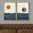thumbnail image 2 of IDEA4WALL Framed Wall Art Print Set Orange Sun Over Blue Watercolor Ocean Waves Abstract Shapes Modern Minimalist Chic Relax/Calm for Living Room, Bedroom, Office - 24"x36"x2 Natural, 2 of 5