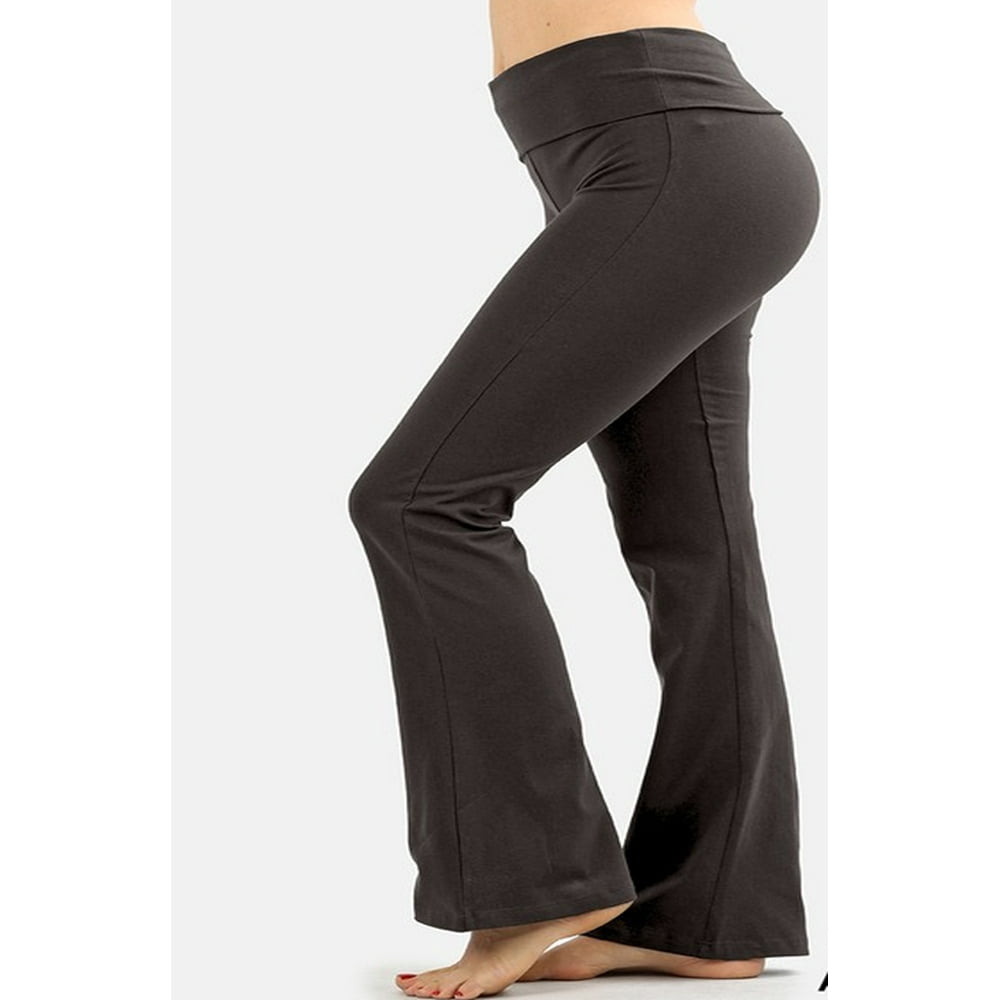 Mopas Yoga Leggings Cotton Pants With Fold Over Solid Waistband