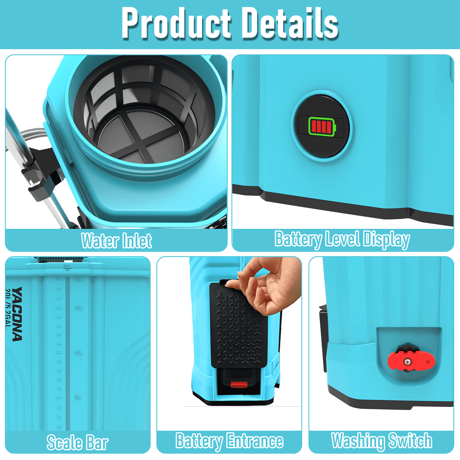 Yacona Powered Backpack Sprayer, Weed Sprayer with 6
