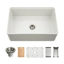 Houzer Aspire 30 in Matte White Fireclay Apron Front Farmhouse Single Bowl Workstation Sink with Accessories PTW-3020S MWH