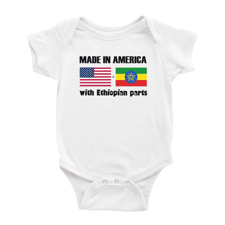 

Made In America With Ethiopian Parts Funny Baby Bodysuit