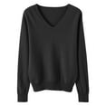 thumbnail image 4 of larppty Women's V Neck Casual Sweater,Lightweight Long Sleeve Pullover Sweater Classic Fall Thin Sweater Top Elegant Clothing Black, L, 4 of 4