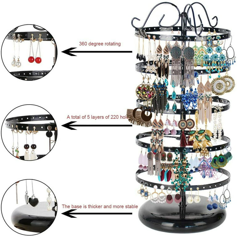  iDavosic.ly 6 Tier Metal Rotating Earring Holder Organizer, 264  Holes Earring Storage Display Tower Rack, Adjustable Earring Tree Organizer  for Women Girl (Black) : Clothing, Shoes & Jewelry