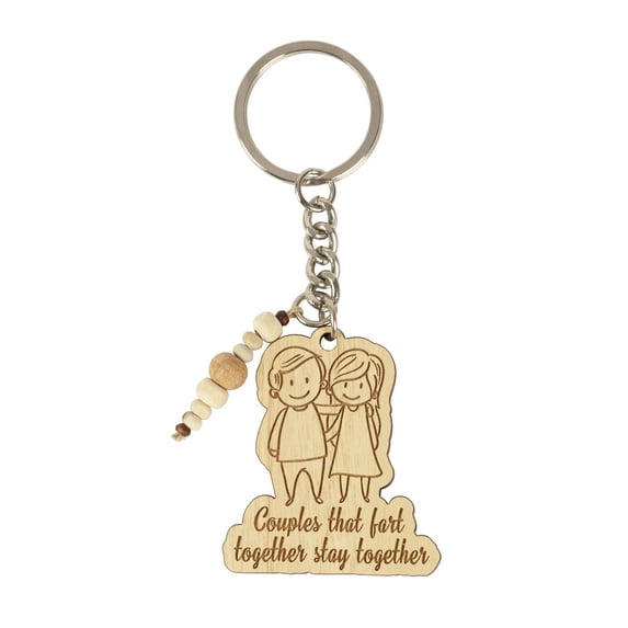 Inkdotpot Funny Keychain Couples That Fart Together Stay Together Wood Engraved Keychain Funny Couples Keyring Novelty Gift