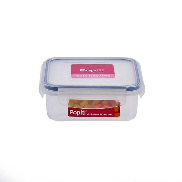 Contenedor Hermético Popit! XE221C-8 Cuadrado Con 3 Divisiones Removibles 570 mL