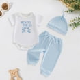 thumbnail image 2 of mgoYE Newborn Baby Boy Fishing Outfit Fish Letter Print Short Sleeve Romper Jumpsuit and Pants Hat 3Pcs Clothes(White,6-9 Months), 2 of 8