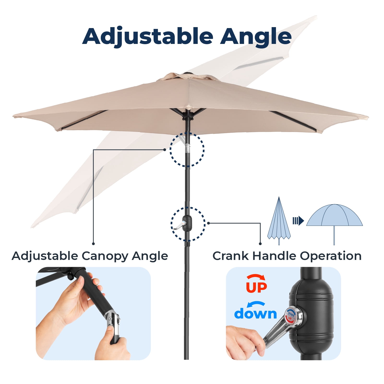 9ft Patio Umbrella, Beige Solution-Dyed Polyester Canopy with UPF 50+ Sun Protection, Crank Tilt & Wind Resistance
