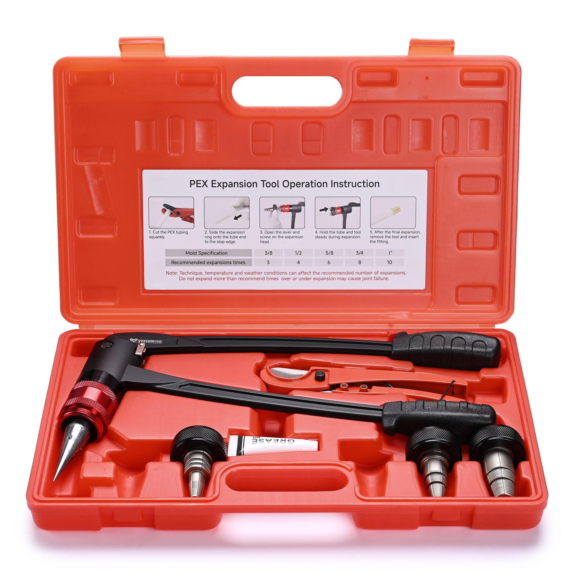 Yescom PEX Expansion Tool Kit 1/2" 3/4" 1" Auto Rotation Heads Tube Expander and Tubing Cutter