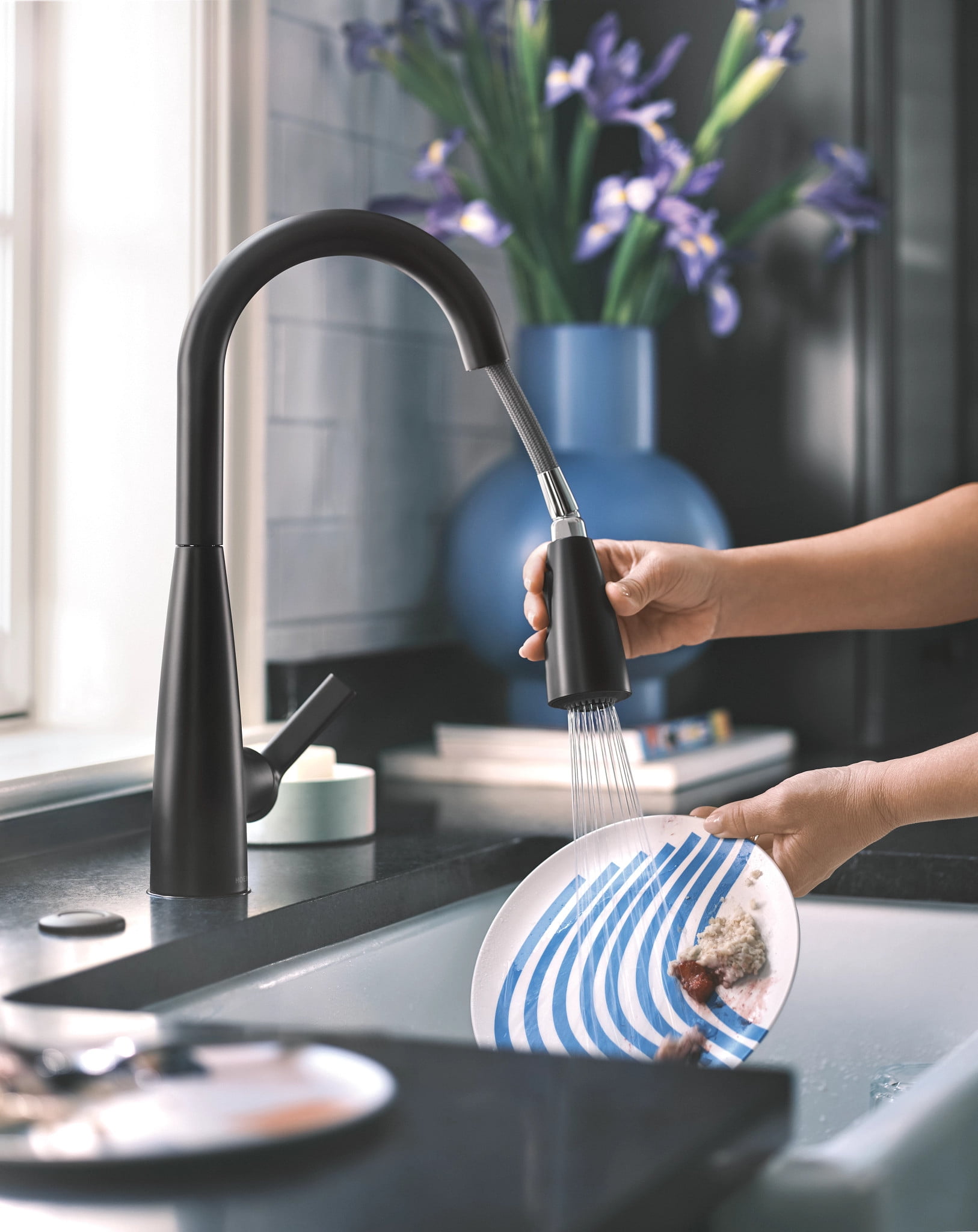 Moen Haelyn Single-Handle Pull-Down Sprayer Kitchen Faucet with Reflex and Power Boost in Matte Black