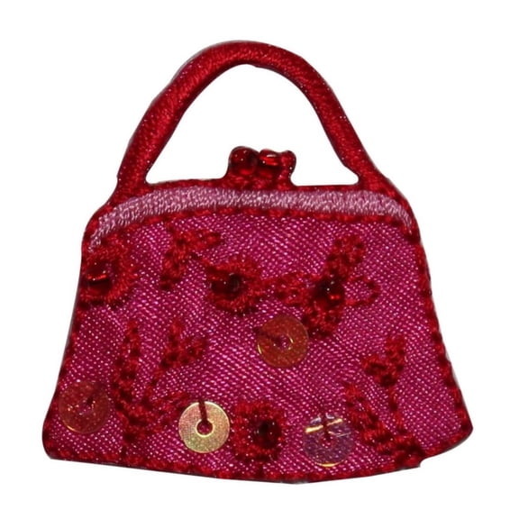ID 8390 Sequin Rose Flower Purse Patch Hand Bag Embroidered Iron On Applique