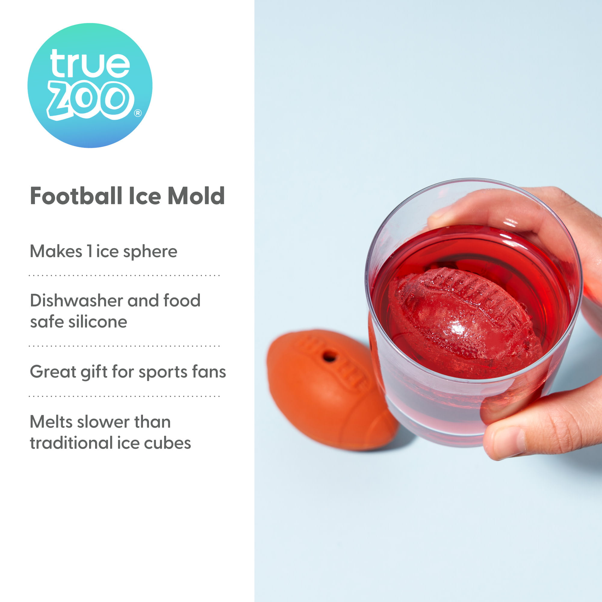 ACOOKEE Silicone Football Ice Cube Mold Fun Shapes, Novelty Football Gifts,  2.2 Large Craft Round Sphere Ice Ball Molds For Game Day, Whiskey