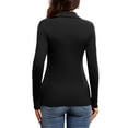 thumbnail image 4 of JYLFC Women's Long Sleeve Polo V Neck T Shirts Fall Ribbed Knit Slim Fitted Collared Tops, Black XL, 4 of 8
