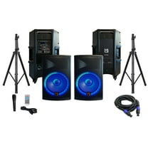 MR DJ PBX4500PKG 15" 2-Way PA DJ 4500W Active Powered Bluetooth Karaoke Speaker LED Lighting & Passive Speaker    Speaker Stands & Cable