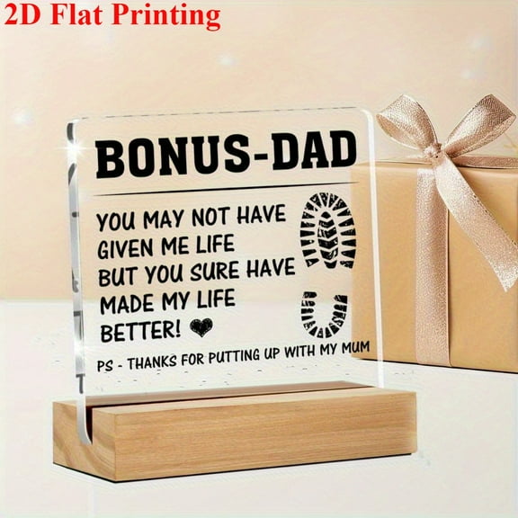 Stepdad Gift From Bonus Dad - Heartfelt Thank You Acrylic Desktop Plaque With Footprint Home & Office Decor For Father’S Day Christmas Birthday - Gifts For Dad Sentimental ,