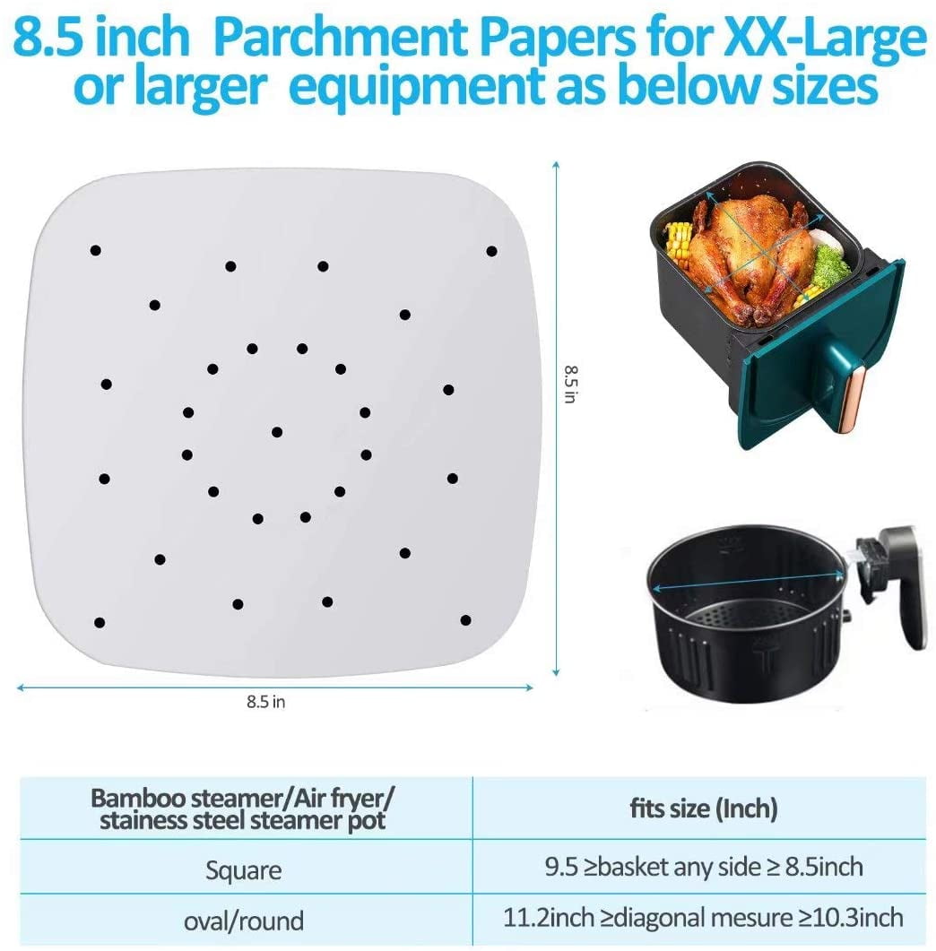 Juvale 200 Pack Square Air Fryer Sheet Liners, Perforated Parchment Paper, White, 7.5