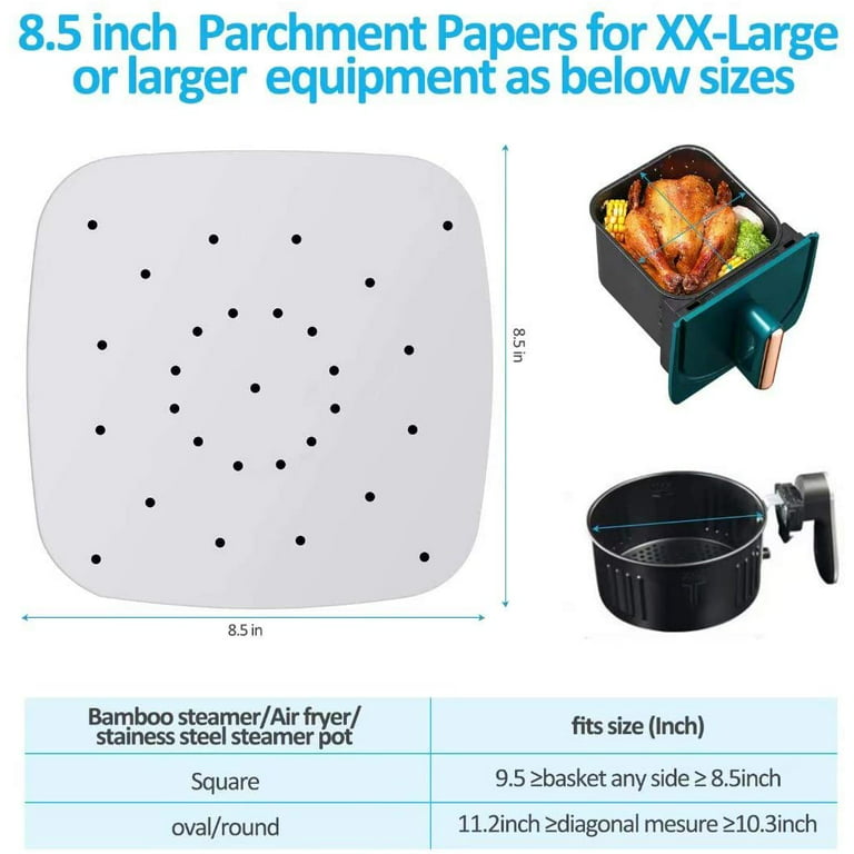 Air Fryer Liners Square Parchment Paper, Set of 100, 8.5 Inches Square, Air Fryer Accessories Disposable Paper Liner, Oven Liners for Bottom of Oven