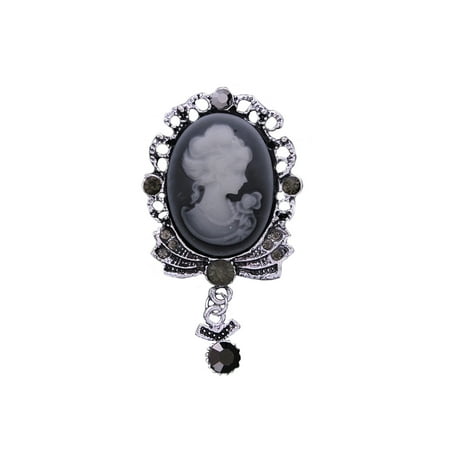 - Crystal Cameo Brooch Dangle Pendant Antique Silver Tone Woman Classic Jewelry BROOCH-16-S