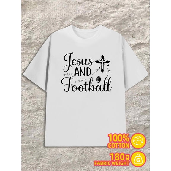 Jesus & Football men white 180G 100% Cotton For summer Casual Daily Wear Trendy Unisex Shirt Graphic Tee tshirts Trendy Unisex Shirt Graphic tshirts