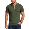 thumbnail image 3 of KLHDSF Men's Textured Knit Polo Shirts 1/4 Zipper Shirts Short Sleeve Casual Lightweight Golf Shirt Army Green L, 3 of 7