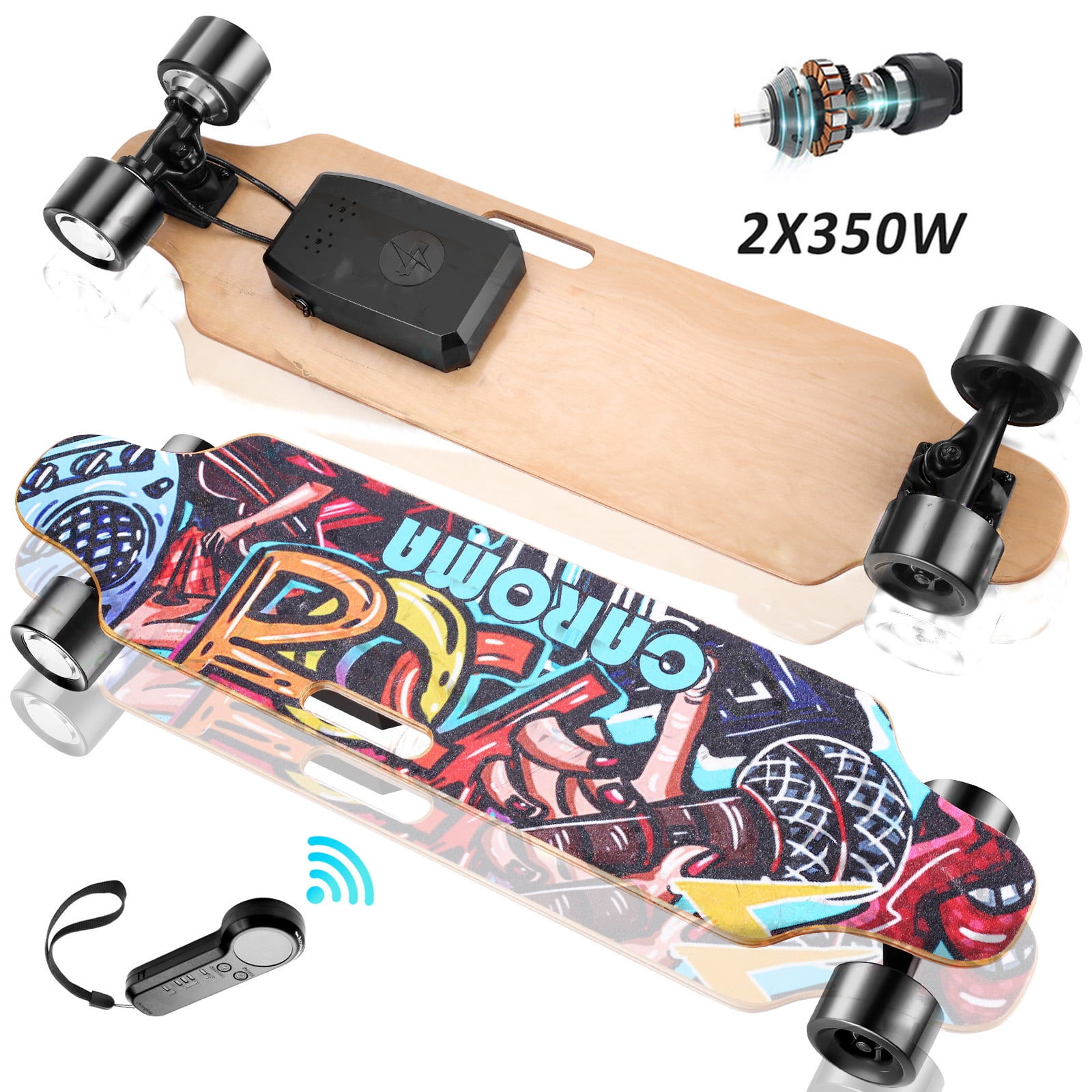 Details about   CAROMA 36" Electric Skateboard 350W*2 Dual Motors 14 Mile Range Longboard k 