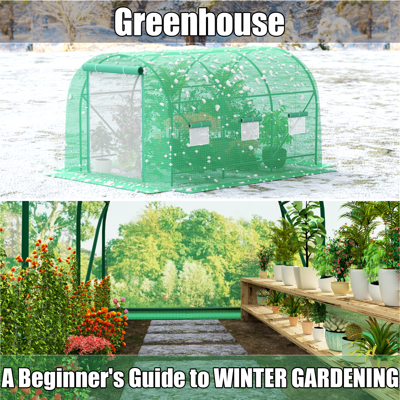 Gaptain Walk-in Greenhouse 10x10x7 FT Upgraded Green House with Dual Zippered Screen Doors & 6 Screen Windows Heavy Duty Plastic Plant Warm House with Reinforced Frame