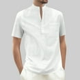 thumbnail image 2 of Kovlvoll Mens Shirts Lightweight Cotton Linen Buttons V Neck Short Sleeve Shirt Summer Casual T-Shirt with Pocket, 2 of 6