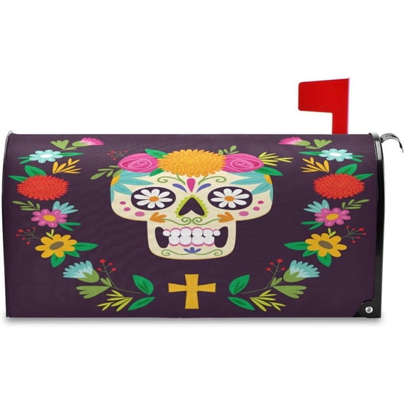 Mexican Skull Magnetic Mailbox Cover MailWraps Garden Yard Home Decor for Outside Standard Size-18"x 20.7"