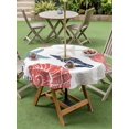 thumbnail image 4 of Outdoor Tablecloth with Umbrella Hole for Patio/Picnic/Party/Camping, Red Blue Coastal Waterproof Table Cloth Round Cover Washable, Starfish Shell Coral Summer Beach Ocean (Dia 54"), 4 of 9