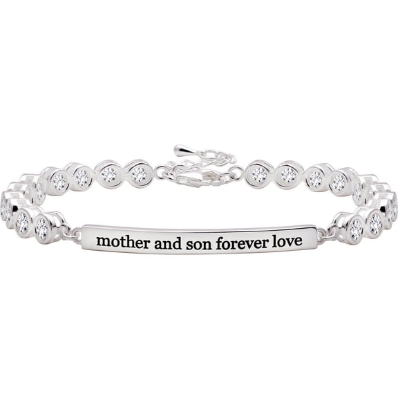 ALOV Jewelry Sterling Silver "mother and son forever love" Cubic Zirconia Bracelet
