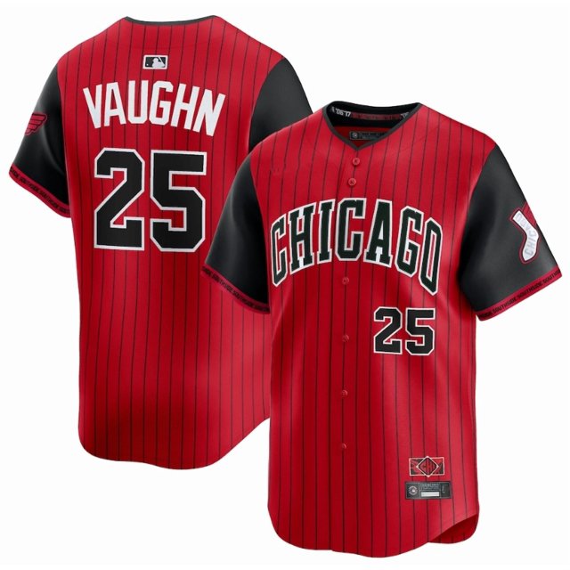 Camiseta clásica de béisbol de Andrew Vaughn, de los Chicago White Sox, roja y negra, 2025, con número de estrella bordado.-S