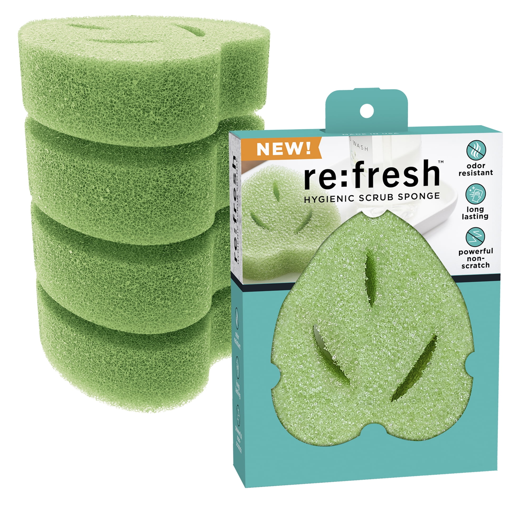 ReFresh Hygienic Scrub Sponge, 4 Count, Green