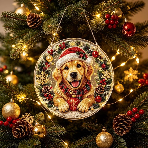 Christmas Pearl Diamond Picture Suncatcher Kit,DIY Craft Pre Assembled Metal Chain,Acrylic Round Board with Lace Edge,3D Mixed Sized Pearl Beads Craft,Festive Window Wall Decor