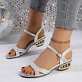thumbnail image 3 of Dakaela Women's Low Heels for Women Braided Open Toe Ankle Strap Block Chunky Heel Sandals Holiday Party Wedding Dress Pumps Shoes (7.5,Silver), 3 of 6