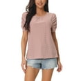 thumbnail image 1 of Edición INSPIRE CHIC Blusas de manga corta fruncidas para mujer, blusas elegantes y casuales con cuello redondo, camisetas de verano S color rosa polvo, 1 of 5